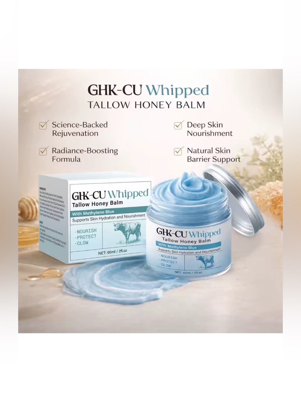 GHK-CU Whipped Tallow Honey Balm - Blue Skincare Balm